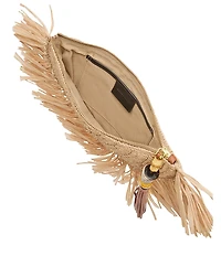 REBECCA MINKOFF Lucia Raffia Fringe Tassel Clutch Bag