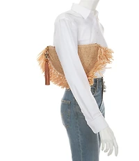 REBECCA MINKOFF Lucia Raffia Fringe Tassel Clutch Bag