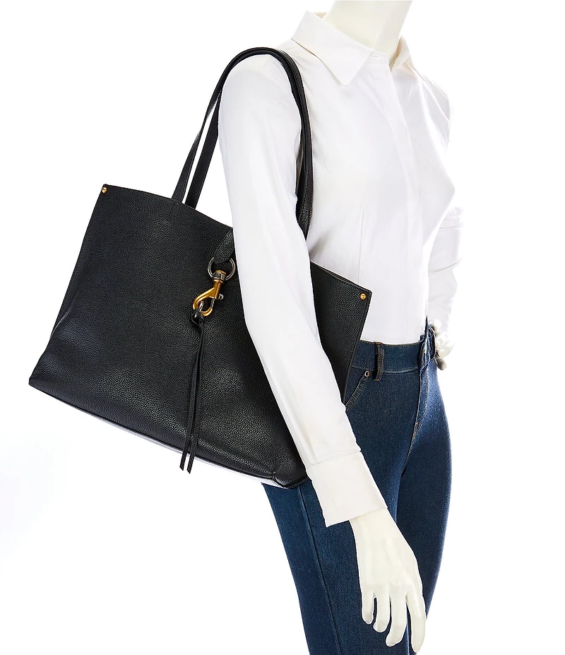 REBECCA MINKOFF Megan Black Leather Tote Bag
