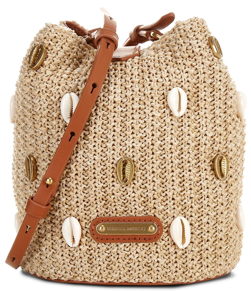 REBECCA MINKOFF Megan Straw Shell Small Bucket Bag