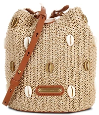 REBECCA MINKOFF Megan Straw Shell Small Bucket Bag