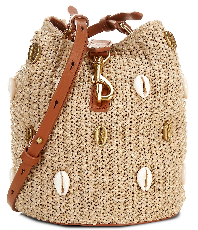 REBECCA MINKOFF Megan Straw Shell Small Bucket Bag