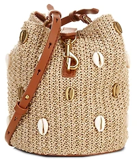 REBECCA MINKOFF Megan Straw Shell Small Bucket Bag