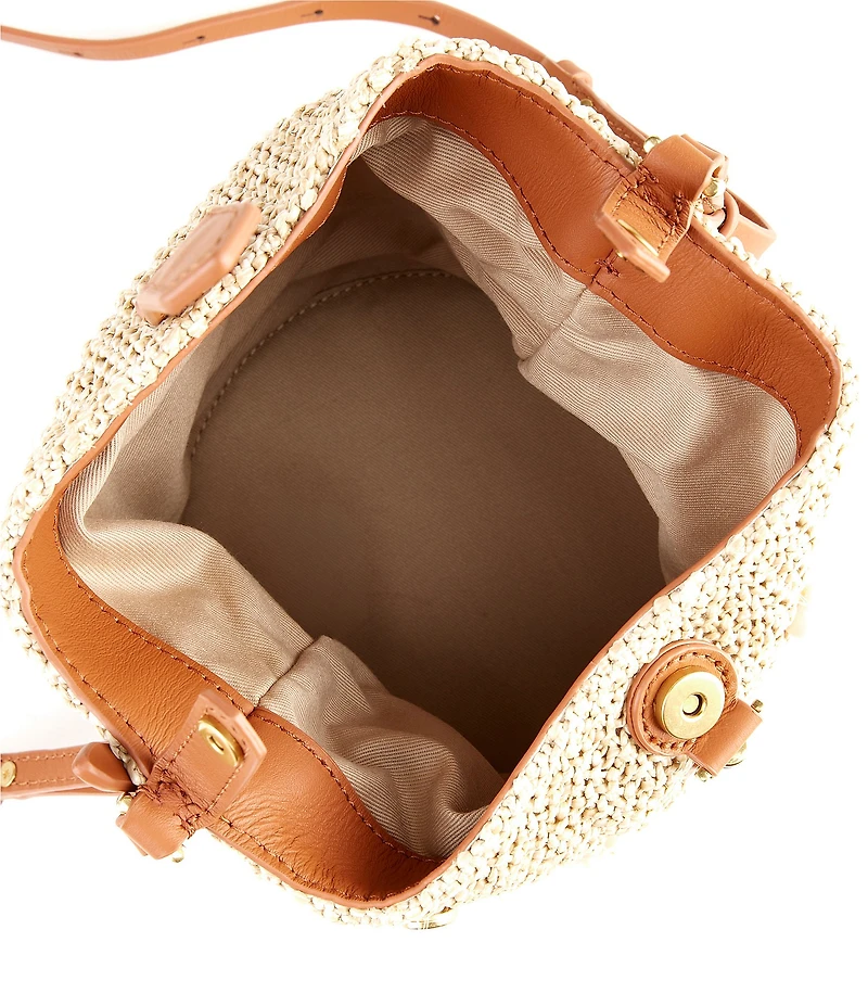 REBECCA MINKOFF Megan Straw Shell Small Bucket Bag