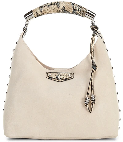 REBECCA MINKOFF Nolita Snake Print Top Handle Suede Bucket Bag