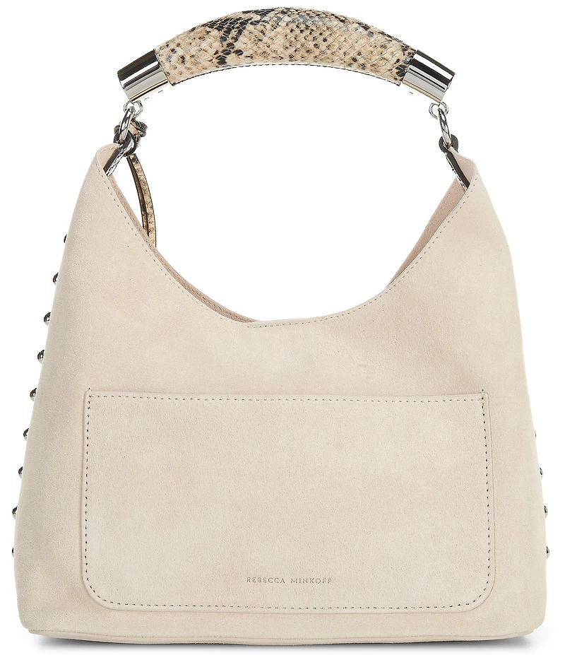 REBECCA MINKOFF Nolita Snake Print Top Handle Suede Bucket Bag