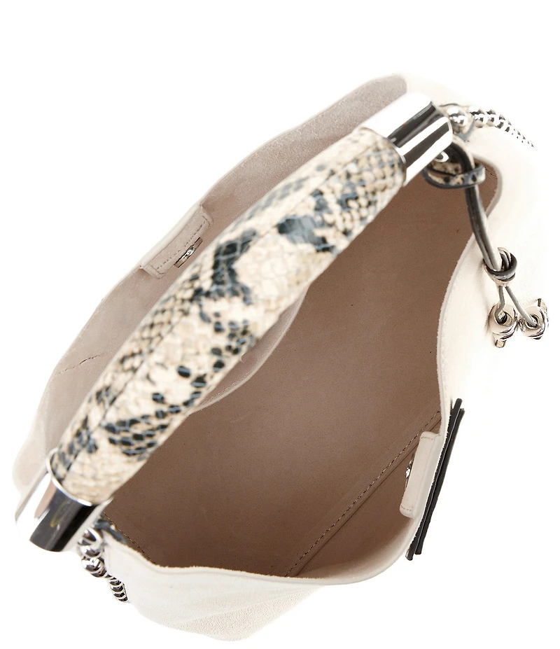 REBECCA MINKOFF Nolita Snake Print Top Handle Suede Bucket Bag