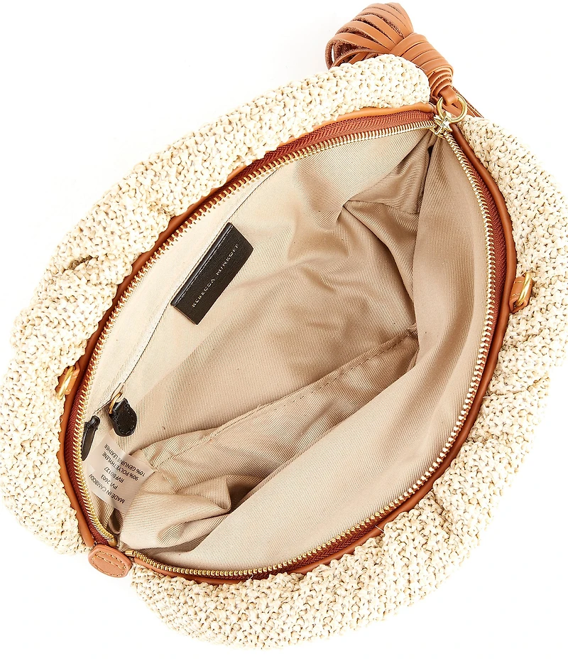 REBECCA MINKOFF Puka Shell Ruched Raffia Tassel Chain Clutch Bag