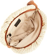 REBECCA MINKOFF Puka Shell Ruched Raffia Tassel Chain Clutch Bag