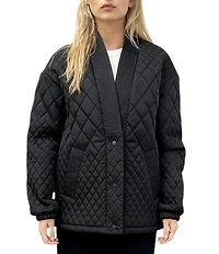 REBECCA MINKOFF Quilted Shawl Collar Long Sleeve Snap Front Kimono Jacket