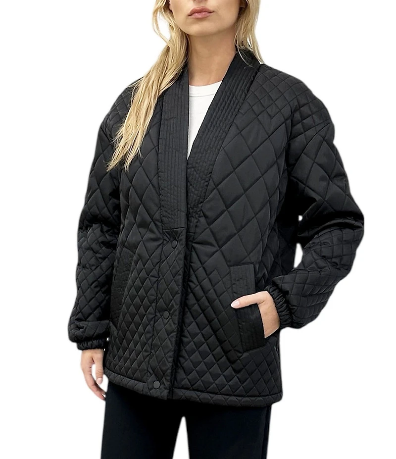 REBECCA MINKOFF Quilted Shawl Collar Long Sleeve Snap Front Kimono Jacket