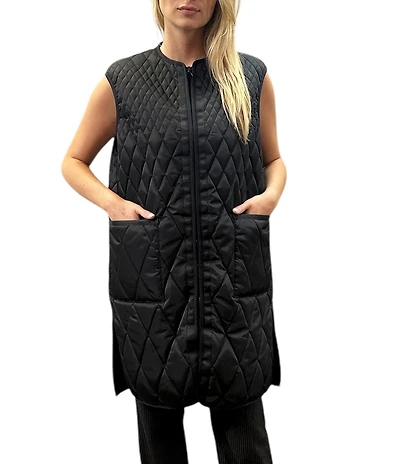 REBECCA MINKOFF Quilted Twill Crew Neck Sleeveless Zip Front Walker Vest