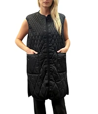 REBECCA MINKOFF Quilted Twill Crew Neck Sleeveless Zip Front Walker Vest