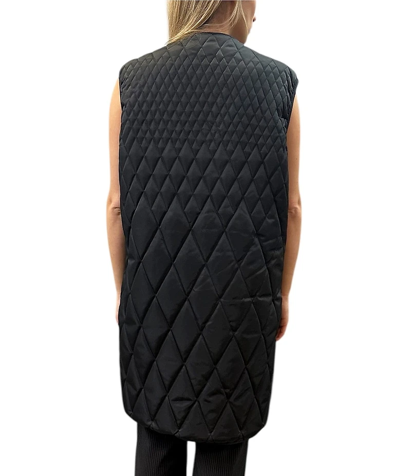 REBECCA MINKOFF Quilted Twill Crew Neck Sleeveless Zip Front Walker Vest