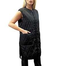 REBECCA MINKOFF Quilted Twill Crew Neck Sleeveless Zip Front Walker Vest