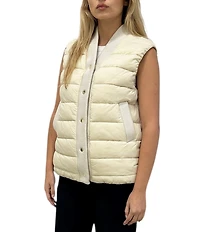 REBECCA MINKOFF Quilted Twill V-Neck Sleeveless Snap Front Vest