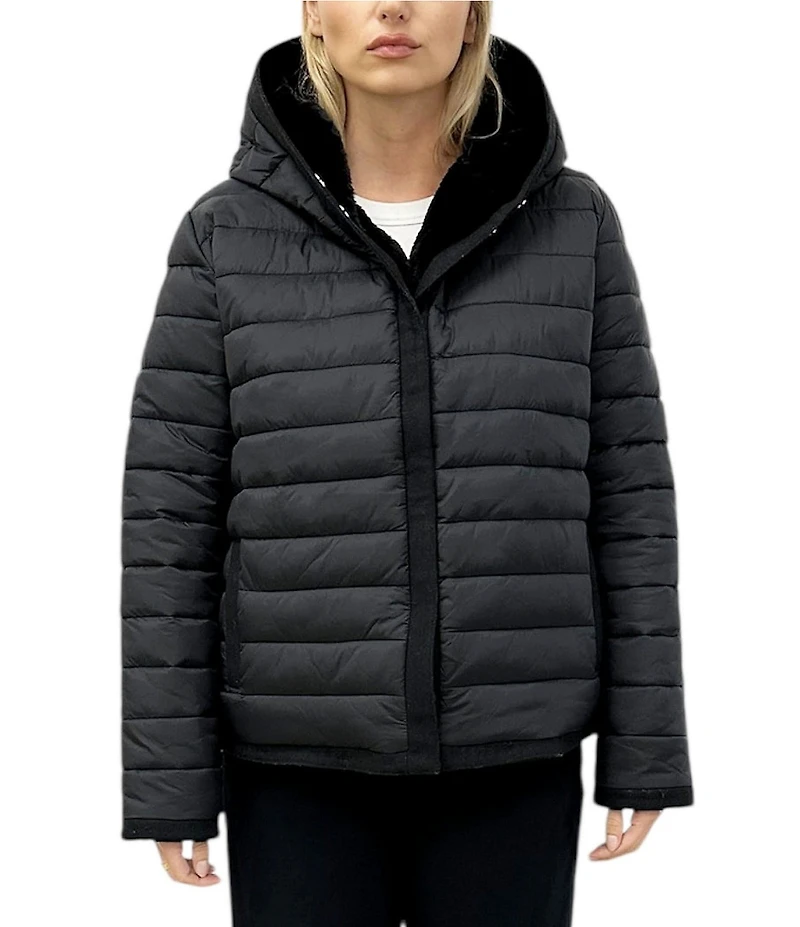 REBECCA MINKOFF Reversible Padded Faux Fur Hooded Neck Long Sleeves Zip Front Jacket