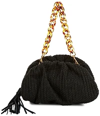 REBECCA MINKOFF Ruched Raffia Tassel Chain Clutch