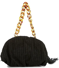 REBECCA MINKOFF Ruched Raffia Tassel Chain Clutch