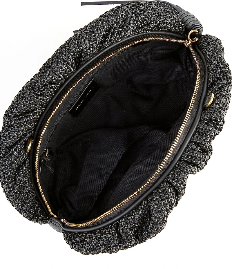 REBECCA MINKOFF Ruched Raffia Tassel Chain Clutch