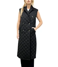 REBECCA MINKOFF Twill Quilted Notch Lapel Sleeveless Double Breasted Vest