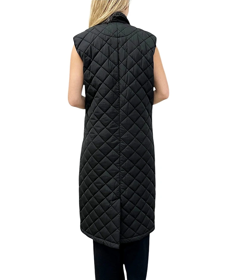 REBECCA MINKOFF Twill Quilted Notch Lapel Sleeveless Double Breasted Vest