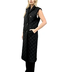 REBECCA MINKOFF Twill Quilted Notch Lapel Sleeveless Double Breasted Vest