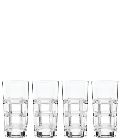 Reed & Barton Hudson Crystal Tailored Paid-Cut Design Highball Glasses, Set of 4