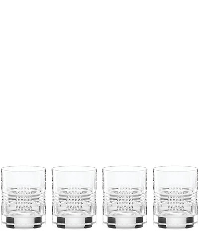 Reed & Barton Sloane Crystal Crosshatched Pattern Double Old Fashion Glasses, Set of 4