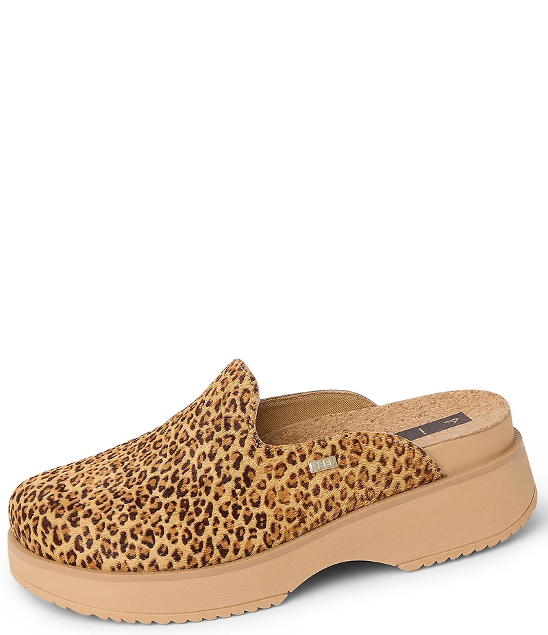 Reef Women's Vista Skye Leopard Print Suede Platform Clogs
