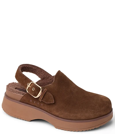 Reef Women's Vista Skye Rosa Suede Faux Fur Lined Slingback Platform Clogs