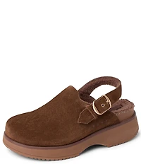 Reef Women's Vista Skye Rosa Suede Faux Fur Lined Slingback Platform Clogs