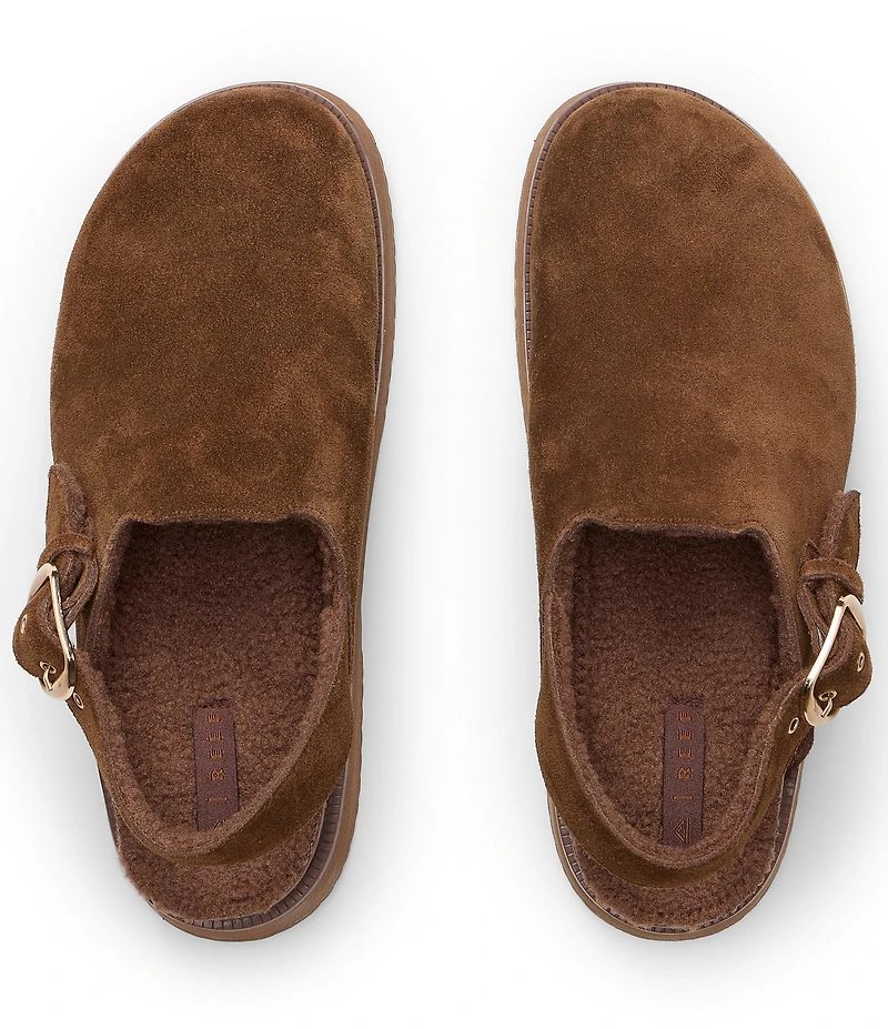 Reef Women's Vista Skye Rosa Suede Faux Fur Lined Slingback Platform Clogs