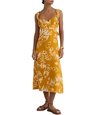 Reiss Addison Floral Printed Linen Sweeteheart Neck Sleeveless Cutout Midi Dress