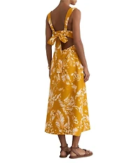 Reiss Addison Floral Printed Linen Sweeteheart Neck Sleeveless Cutout Midi Dress