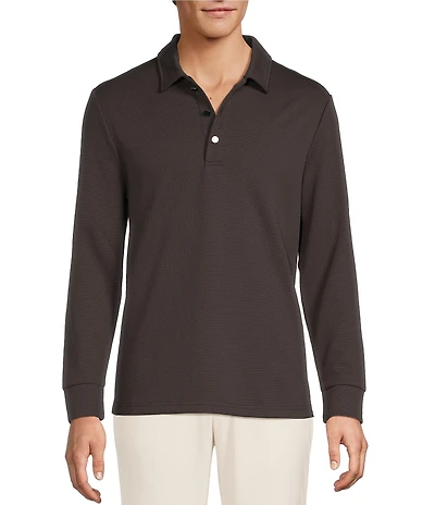 Reiss Alba Slim Fit Textured Long Sleeve Polo Shirt