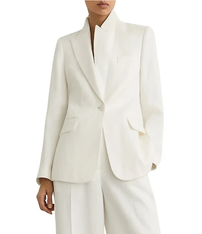 Reiss Alyx Linen Blend Notch Lapel Long Sleeve Suit Jacket