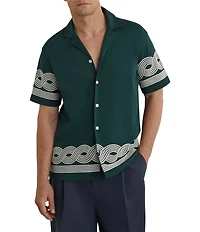Reiss Arden Placed Embroidery Short Sleeve Woven Camp Shirt