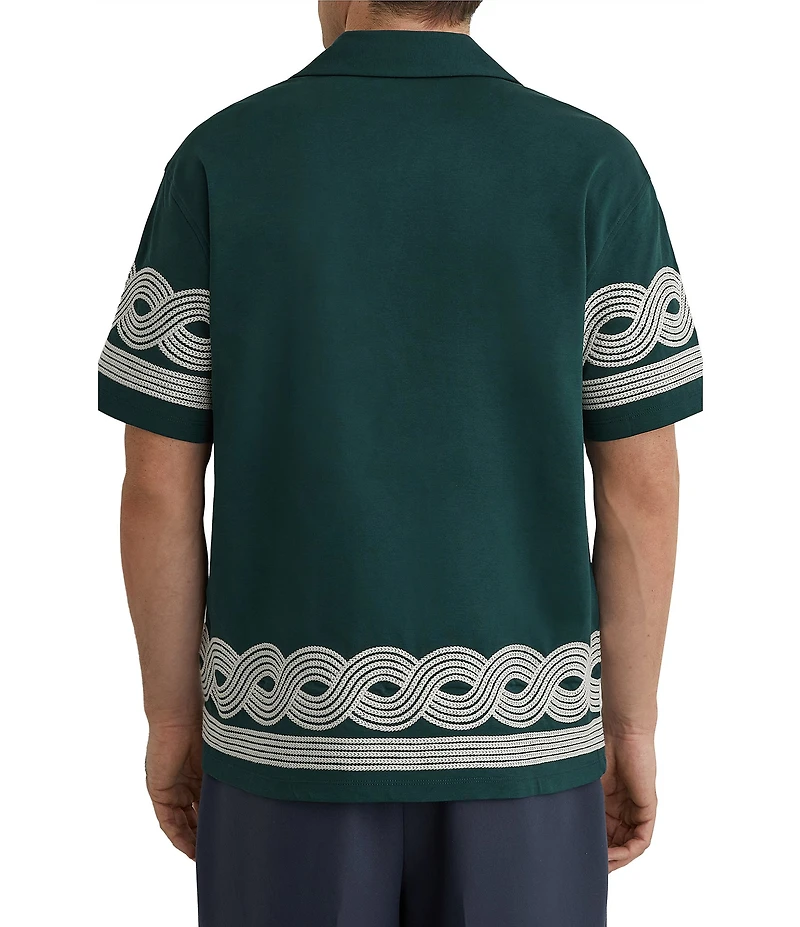 Reiss Arden Placed Embroidery Short Sleeve Woven Camp Shirt