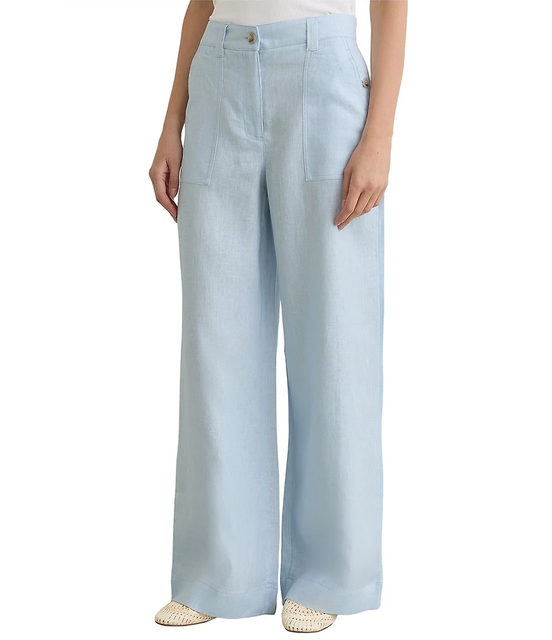 Reiss Ashby Linen Mid Rise Flat Front Wide Leg Trousers