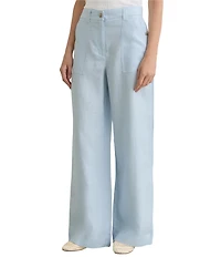 Reiss Ashby Linen Mid Rise Flat Front Wide Leg Trousers