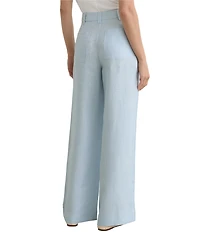 Reiss Ashby Linen Mid Rise Flat Front Wide Leg Trousers