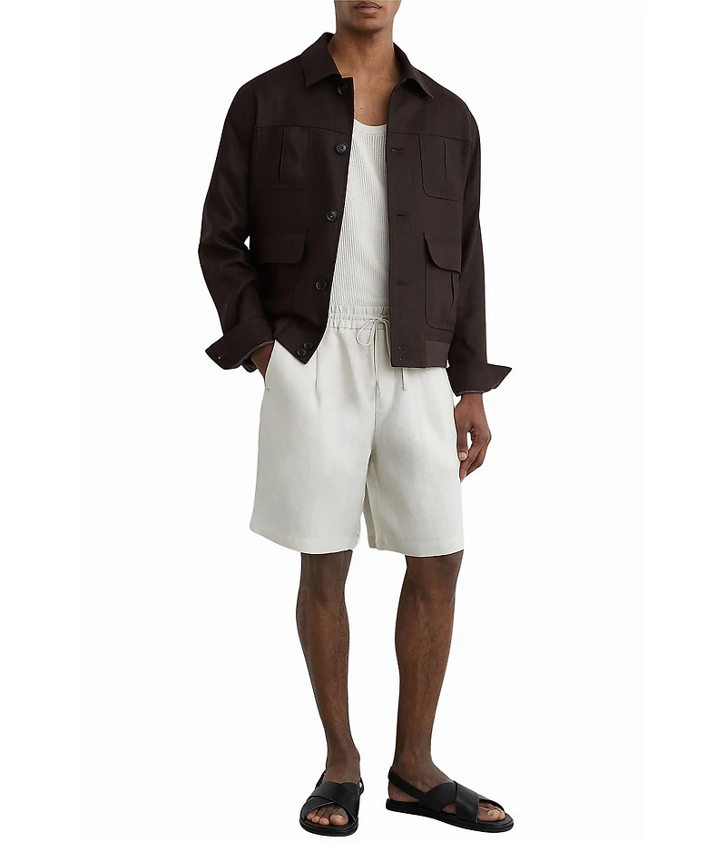Reiss Barges Linen Drawstring 8#double; Inseam Shorts