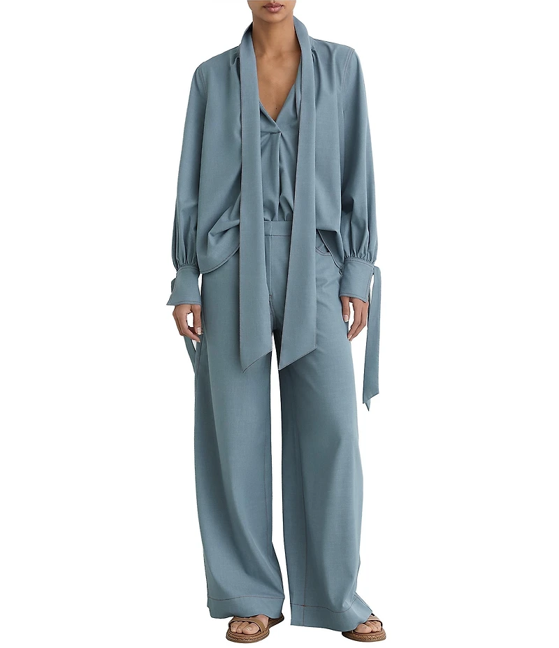 Reiss Charlotte Denim-Look Twill Stretch Wide-Leg Trouser Coordinating Pants