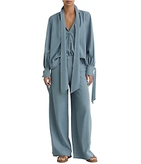 Reiss Charlotte Denim-Look Twill Stretch Wide-Leg Trouser Coordinating Pants