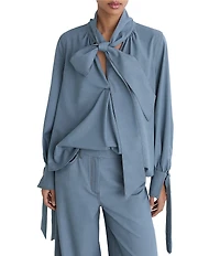 Reiss Charlotte Denim-Look Twill Tie V-Neck Long Sleeve Coordinating Blouse