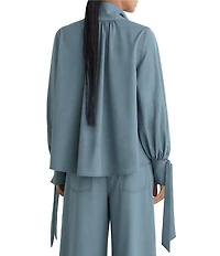 Reiss Charlotte Denim-Look Twill Tie V-Neck Long Sleeve Coordinating Blouse