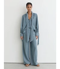 Reiss Charlotte Denim-Look Twill Tie V-Neck Long Sleeve Coordinating Blouse
