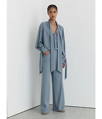 Reiss Charlotte Denim-Look Twill Tie V-Neck Long Sleeve Coordinating Blouse