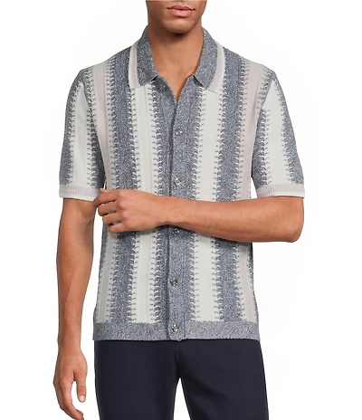 Reiss Dale Slim Fit Striped Knitted Short Sleeve Woven Shirt